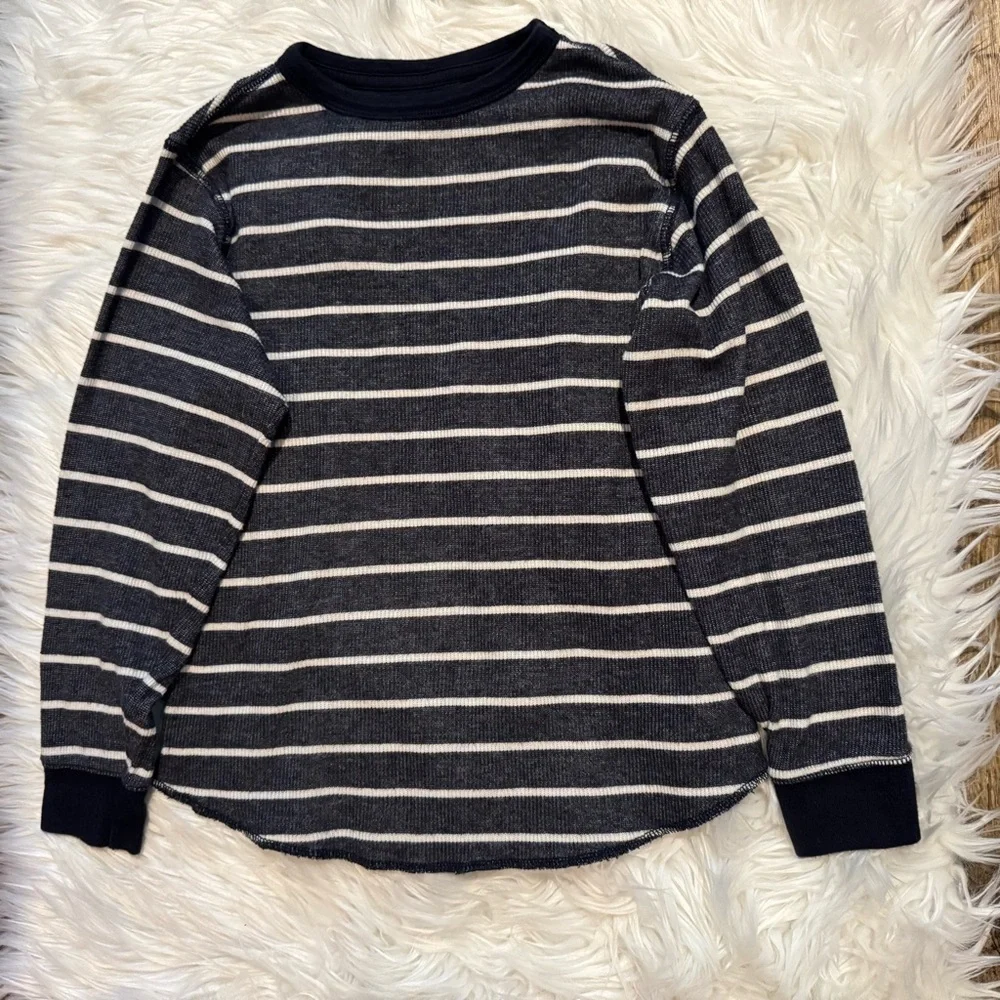 GAP Kids Boys 6-7 Navy White Striped Thermal‎ Waffle Knit Shirt EUC